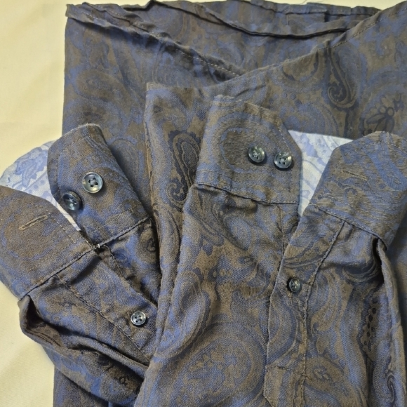 Tasso Elba Men's Vibrant Blue and Black Paisley Button Down Long Sleeve Shirt - Picture 14 of 16